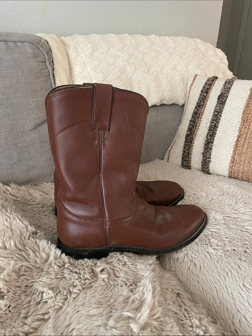 Justin Boots Brown Leather Western Roper Cowboy Boots